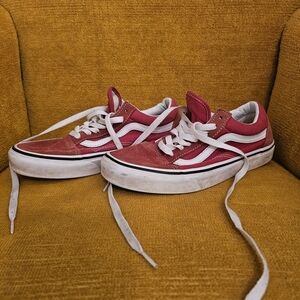Vans Red and White Suede Sneakers